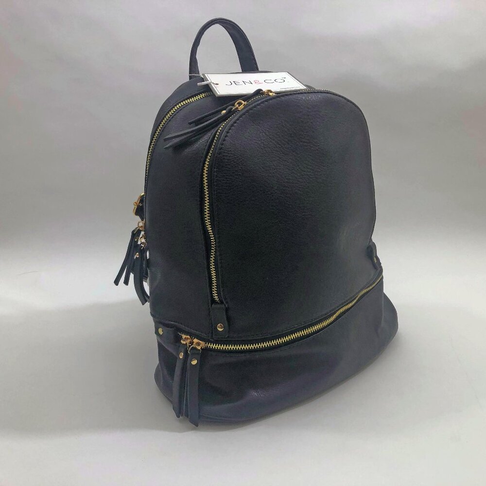 NWT Jen & Co. Blake Backpack Handbag Vegan Leather Black 11x13x6 inches